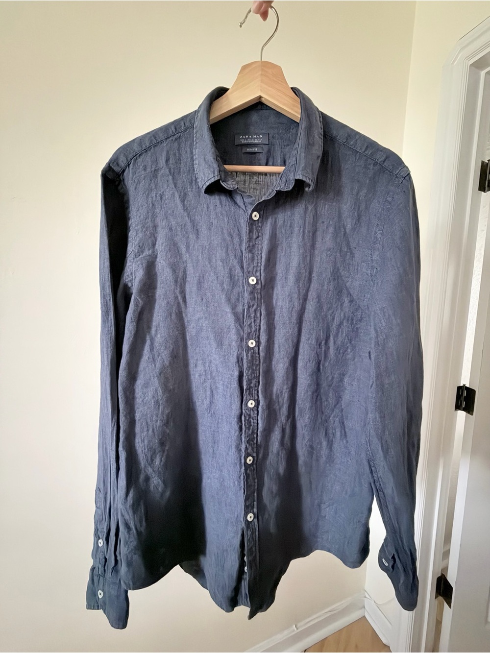 ZARA Men's Slim Fit Navy Button-Up Shirt
